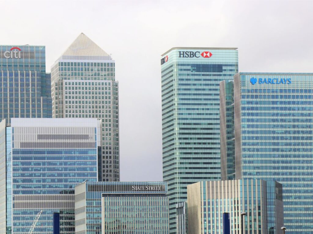 view of a skyline with many tall bank buildings